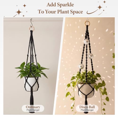 Shappy Macrame Disco Ball Plant Hanger, Boho Hanging Planter Home Decor - color: Black, size: Style F