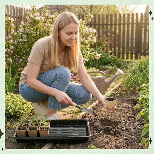 100 Pcs Square Nursery Pots, 5 Pcs Seed Starter Tray, 2.6 inch Nursery Pots with Tray, Plastic Starter Pots for Planting Seeds, Reusable Seed Starting Pots with Drainage Holes (Kraft Paper) - style: kraft paper