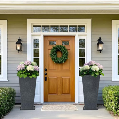Autodaya 28" Plant Pots Tall Planters for Plants Outdoor Set of 2 with Tray - color: Tall Terrazzo Black-28"