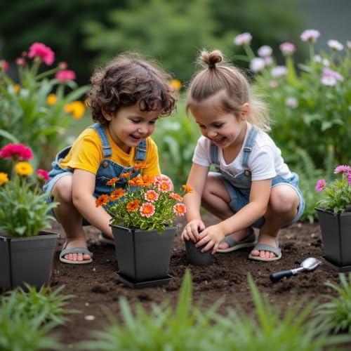 BTPLASTIK Square Plastic Planter 8 Inch, Plant Pots with Drainage Hole & Tray, 10 Pack Modern Decorative Garden Pot with Saucer, 1 Gallon Flower Pots Planters for Indoor Outdoor Plants - size: 8 INCH / 10P