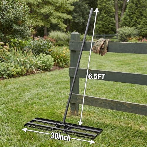 Lawn Leveling Rake - 30x10 Leveling Rake for Soil, Heavy Duty Yard Leveling Rake with 6.5FT Extra Long Handle, 2mm Thickened Stainless Steel Lawn Leveler, Landscape Tool for Dirt and Sand, with Gloves - size: 30 inch