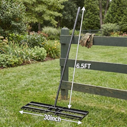 Lawn Leveling Rake - 30x10 Leveling Rake for Soil, Heavy Duty Yard Leveling Rake with 6.5FT Extra Long Handle, 2mm Thickened Stainless Steel Lawn Leveler, Landscape Tool for Dirt and Sand, with Gloves - size: 30 inch
