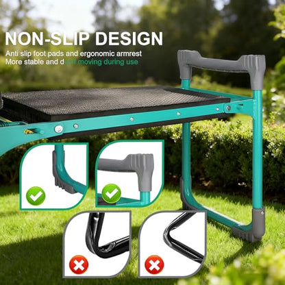 Garden Kneeler and Seat 2-in-1 Foldable Bench, with Storage Bags & Non-Slip Foam Pad