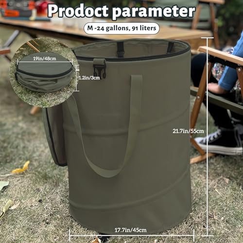 Pop up Camping Trash can,24 Gallon Collapsible Garden bin with lid(Green) - color: Green