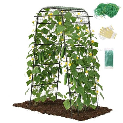 7Ft Garden Arch Trellis for Climbing Plants Outdoor, Heavy Duty Coated Metal Cucumber Trellis for Raised Beds, Tall Steel Gardening Arbor for Vegetables, Tomatoes, Grape, Bean (83’’ x 49’’ x 32’’)
