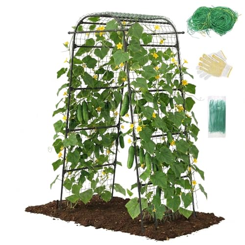 7Ft Garden Arch Trellis for Climbing Plants Outdoor, Heavy Duty Coated Metal Cucumber Trellis for Raised Beds, Tall Steel Gardening Arbor for Vegetables, Tomatoes, Grape, Bean (83’’ x 49’’ x 32’’)