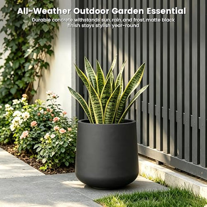 Kante Accent Round Curved Black Concrete Planter 13" Dia, Outdoor - color: Burnished Black, size: 11.6" D