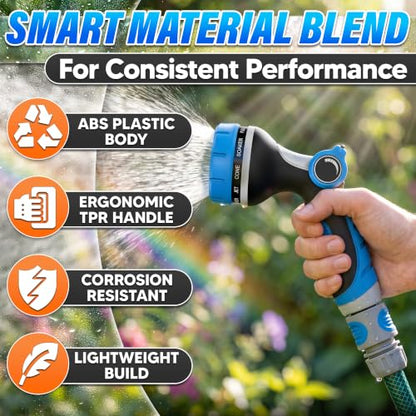 Garden Hose Nozzle, 10 Spray Patterns, Thumb Flow Control, Blue - color: Blue