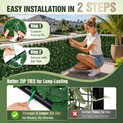 240x40 in Artificial Ivy Privacy Fence Screen, Privacy Fence Panels Faux Greenery Backdrop Ivy Leaf Privacy Fence Decorative Fence Privacy Screen Outdoor for Patio, Balcony, Garden, Backyard - size: 240X40in