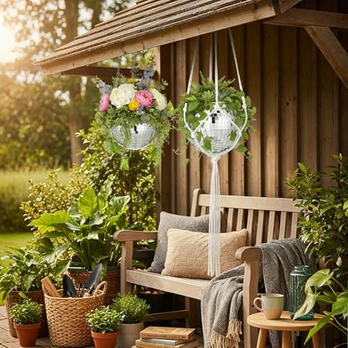 Novabright 2 Pcs 6" Self Watering Disco Ball Planters, Hanging Flower Pots - size: 6 Inch