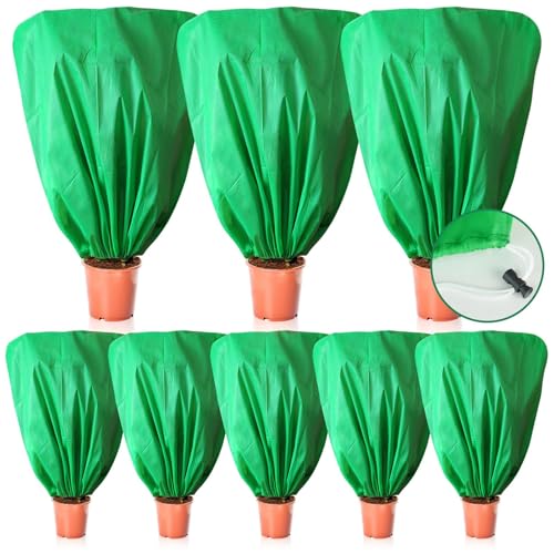 8 Pcs Plant Covers Frost Protection Bag 47"X31.5" Winter Reusable Plants Jacket with Drawstring Shrub Protection Wraps Bags Frost Blanket for Winter Outdoor Garden Plants - color: Green, size: 47 x 31.5 Inch