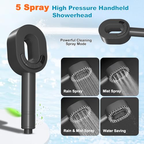 Hibbent Filtered Handheld Showerhead with 3 Filters, 5 Sprays Shower Head - color: Gray, style: Showerhead with 3 Filters