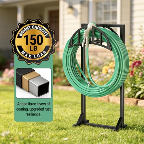 YQSLYSF Garden Hose Holder Stand, Water Hose Reel Storage Rack - color: Matte Black