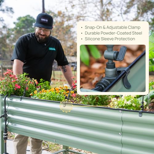 Vego Clamp Set for Irrigation Kit – 10-Pack Adjustable Snap-On Clamps with Powder-Coated Steel & Silicone Sleeves, Drill-Free Irrigation Support for Raised & Elevated Garden Beds