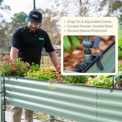 Vego Clamp Set for Irrigation Kit – 10-Pack Adjustable Snap-On Clamps with Powder-Coated Steel & Silicone Sleeves, Drill-Free Irrigation Support for Raised & Elevated Garden Beds