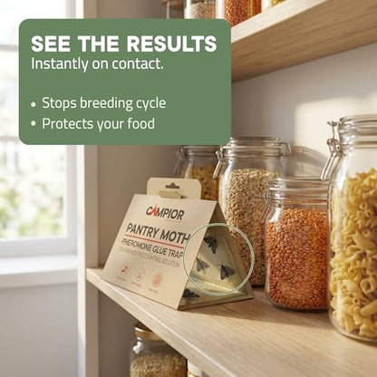 Pantry Moth Traps with Pheromones (16 Pack) – Non‑Toxic, Odor‑Free Sticky Glue Traps for Pantry Moth Treatment & Prevention, Targets Web‑Spinning Food Moths, for Kitchens & Food Storage - size: 16-pk Pantry