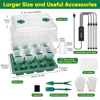 BlumWay Seed Starter Tray with Grow Light, 24 Pack Large Clear Nursery Pots