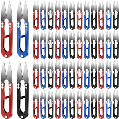 Therwen 48 Pcs 4 Inch Bonsai Pruning Scissors Thread Snips Mini Sewing Scissors U Shaped Bulk Bud and Leaves Trimmer Yarn Carbon Steel Pruners Trimmers for Gardening(Black, Blue, Red) - color: Black, Blue, Red