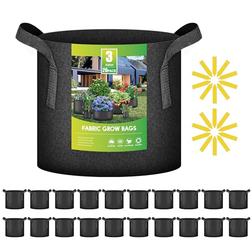 iPower 20 Pack 3 Gallon Grow Bags, Garden Planting Nonwoven Fabric Pots with Reinforced Handle, Heavy Duty and Aeration Planter Pot for Tomato, Fruits, Vegetables and Flowers - color: 3 Gallon Black, size: 20 Pack