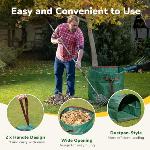 GreatBuddy Lawn Bag, 40 Gallon Yard Waste Bags, Heavy Duty PP Garden Leaf Bags for Leaves, Grass and Debris, Reusable & Foldable Leaf Collector with Handles, Wide Opening and Self-stand Design, 2 Pack - size: 40gal-2 packs, style: Dust-Pan