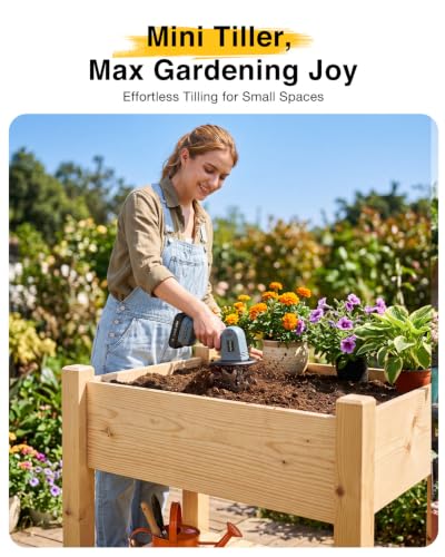 2-in-1 Cordless Tiller Cultivator, 20V Electric Rototiller with Detachable Extension Pole, 2×2.0Ah Battery, Lightweight 4.9 lbs Garden Tiller, 300 RPM for Raised Beds, Lawn, Weeding & Soil Cultivation - size: 4''x4''