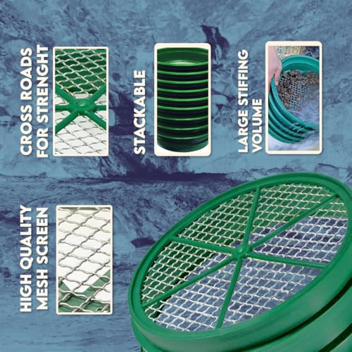 SE 13.25 Inch Wide Stackable Classifier Gold Prospecting Pan - 1/100 Inch Stainless Steel Mesh Sifting Pan, Green - size: 1/100 inch, style: Pans
