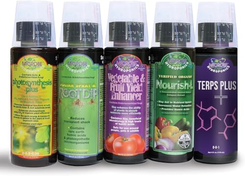 Microbe Life Hydroponics Starter Kit with 4-Ounce Sample Size Bottles of Photosynthesis Plus, Nourish-L, Vegetable and Fruit Plant Growth Yield Enhancer, Foliar Spray & Root Dip, and Terps Plus - size: 0.15625 Gallons