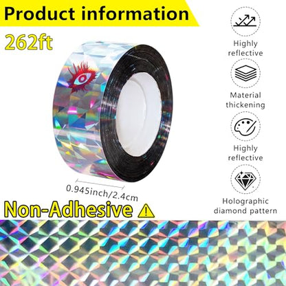 Birds Scare Ribbon, Double-Sided Reflective, Reflective Flash Tape Scare, Keep Pigeons, Hawks, Woodpeckers, Geeses Away from Gardens,Farms,Trees - size: 260 Ft*1