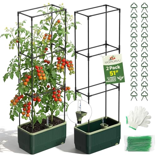 2 Pack 51" Self Watering Planter Box with Trellis, Tomato Planter Trellis for Raised Garden Bed, Tomato Cage with Visual Water Indicator, Indoor Outdoor Tomato Cages for Garden Patio - style: 2 Pack