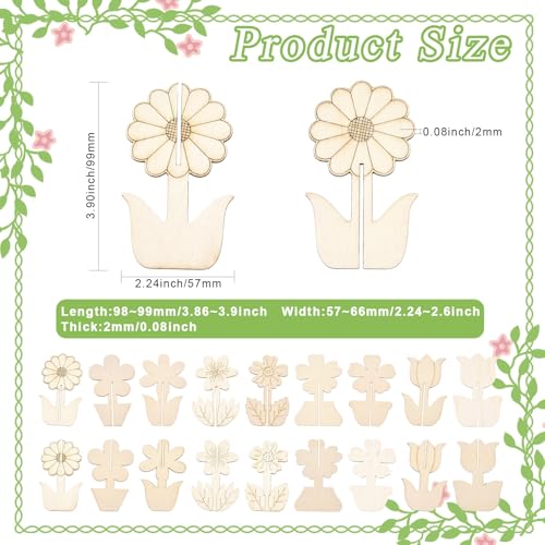 Ipotkitt 36Bags 9 Styles Unfinished Wood Flower Slices Floral Sunflower Wood Crafts to Paint Spring Wooden Table Decorations for Painting Arts DIY Crafts Pyrography Home Decor - color: Unfinished Wood Flower Slices_36bags