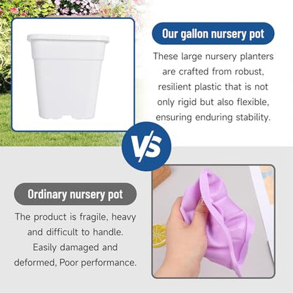WFLNHB 1 Gallon 10 Pcs Square Plastic Plant Pots Flexible Nursery Pot Planter Nursery Pots Suitable for Flower Vegetables Succulents White - color: White, size: 1 Gallon-10 Pcs