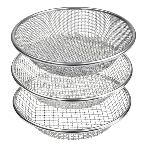 3 Pack Soil Sifter for Gardening, Heavy Duty Galvanized Steel Compost Sieve, Round Garden Sifter for 5 Gallon Bucket, 3 Mesh Sizes (1/8", 1/4", 3/8") - size: 1/4 Inch+1/8 Inch+3/8 Inch