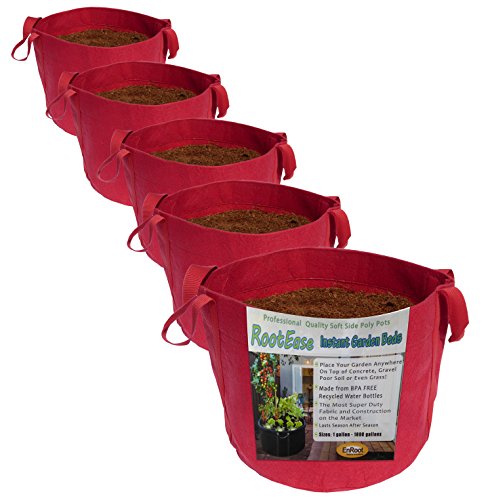 EnRoot Products LLC RootEase 5-Pack Garden Planting Fabric Pot, Heavy Duty Durable Grow Bags/Planter, Raised Bed Gardening, Eco-Friendly Grow Bags with Handles (3 Gallon, Red) - color: Red, size: 3 Gallon