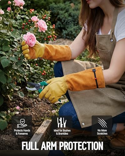 WORKPRO Gardening Gloves, Long Leather Garden Gloves for Women & Men