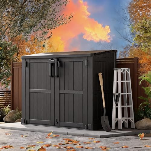 Outdoor Horizontal Storage Shed 36 Cu Ft with Lockable Doors, Waterproof Storage Box for Backyards, Portable Outdoor Storage Cabinet Easy to Assemble - color: Black, size: 29.1"×51.1"×43.3"