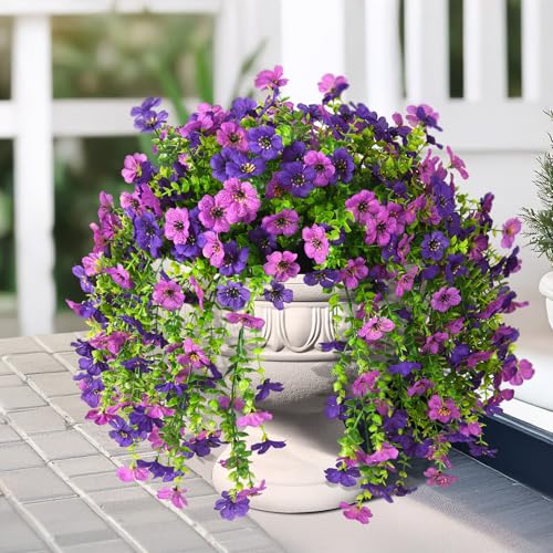 INQCMY 2 Pcs Artificial Fake Hanging Flowers for Outdoors UV Resistant - color: Purple1