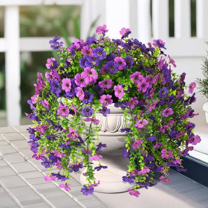 INQCMY 2 Pcs Artificial Fake Hanging Flowers for Outdoors UV Resistant - color: Purple1