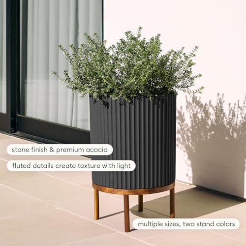 Veradek Demi Series Raised Planter - Round Planter with Stand - color: Black/Brown, size: 12 inch - 2 Pack