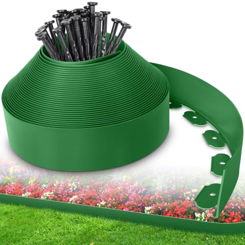 4-Inch x 100 FT Landscape Edging Border with 150 Stakes, Plastic Garden Edging Border Kit, Flexible No Dig Lawn Edging Border for Garden Flower Beds Yard Pathway Paver (Green) - color: Green, size: 4 In x 100 FT