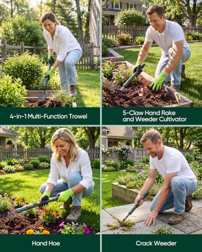Grenebo Gardening Tool Gift Set, 4 Hand Tools with Case, Green - color: Green