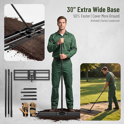 Lawn Leveling Rake - 30x10 Leveling Rake for Soil, Heavy Duty Yard Leveling Rake with 6.5FT Extra Long Handle, 2mm Thickened Stainless Steel Lawn Leveler, Landscape Tool for Dirt and Sand, with Gloves - size: 30 inch