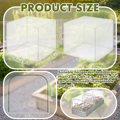 Woanger 2 Pack Garden Netting for Raised Beds Rectangular Pest Barrier with Hoops for Garden Protection Plant Mesh Netting with Drawstring Plants Vegetables Fruits Flowers(for 40x40x20 in)