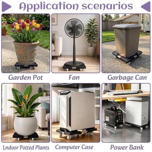 7-15 in Rolling Plant Caddy with Wheels for Indoor Outdoor Pots Black Patio