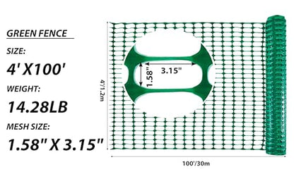 PotatoLife 4'x100' Plastic Mesh Fence Extra Strength with Zip Ties, Green - color: Green, size: 4' x 100' (Extra Strength)