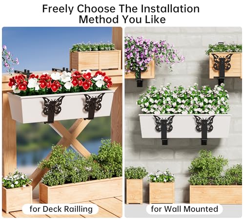 HFHOME Window Box Brackets, Adjustable Planter Box Brackets, Heavy Duty Flower Railing Planter Bracket for Balcony, with Enhanced Bottom Support, Perfect for Deck, Fence and Garden - Black (4 Pack) - color: 4 Pcs - Black