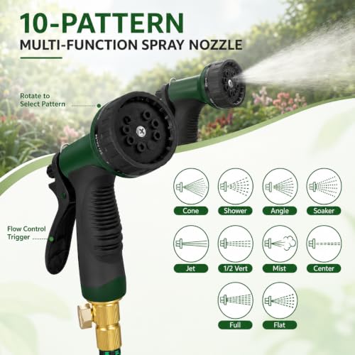 Black Non Expandable Garden Hose 100ft with 10 Function Nozzle, Lightweight 100 ft Water Hose for Yard, Lawn, Camping - color: Blcak, size: 100FT