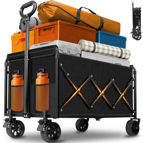 Collapsible Wagons Carts Foldable, 510LBS Heavy Duty Wagon Cart Foldable - color: Orange