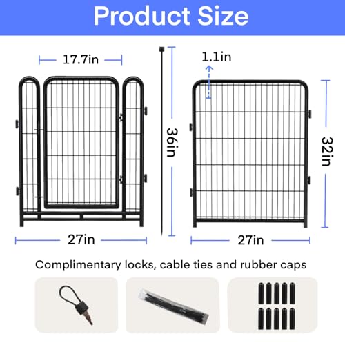 32in(H) Garden Fence with Gate, 8 Panels Total 17.7Ft(L) Wide Door Low Threshold Dog Fence Outdoor for Yard, Heavy Duty Garden Fence Animal Barrier, Flower Beds Fencing, Black - size: 32in(H)×18ft(L) 8 panels