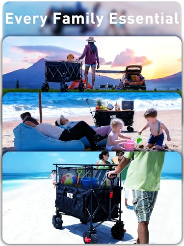VIC Super 700L Double Tabletop Taller Wagon with Heavy Duty Big Wheel, 54" L Tailgate Storage Anything, Amazing Adjustable Height Beach Wagon, 360° Perfect for Any Job