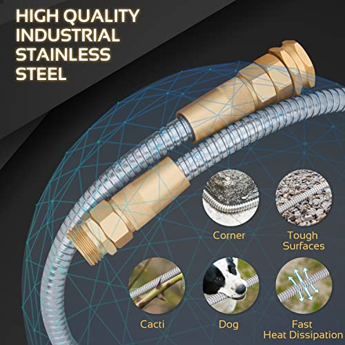 Garden Hose - Flexible Short Water Hose with Metal Fitting, 3 ft Leader Hose, Heavy Duty Hoses Extension for Rv, Outdoor, Small Garden, Yard, 304 Stainless Steel